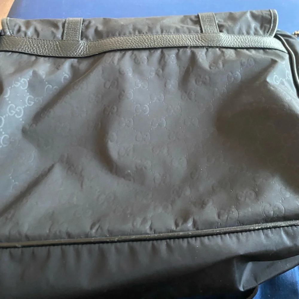 Gucci Black Monogram Nylon Messenger bag -large with Leather Logo Patch